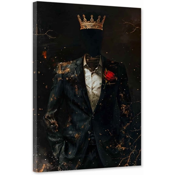 ZHONGYUTONG African American Canvas Wall Art Gold Crown Pictures Print Black Man King Painting Skeleton Artwork for Bedroom Decor Framed (12.00" x 18.00")