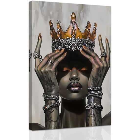 ZHONGYUTONG African American Canvas Wall Art Orange Queen Picture Black Women Painting Wall Decor Afro Girl Fashion Art Prints Bedroom Home Decor Framed (12.00" x 18.00")
