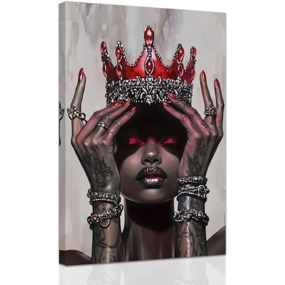 ZHONGYUTONG African American Canvas Wall Art Red Queen Picture Black Women Painting Wall Decor Afro Girl Fashion Art Prints Bedroom Home Decor Framed (16.00" x 24.00")