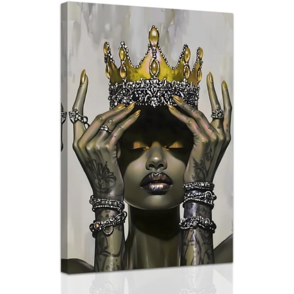 ZHONGYUTONG African American Canvas Wall Art Yellow Queen Picture Black Women Painting Wall Decor Afro Girl Fashion Art Prints Bedroom Home Decor Framed (16.00" x 24.00")
