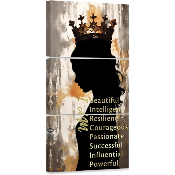 ZHONGYUTONG African American Wall Art 3 Piece Black Women Pictures Gold Crown Paintings Motivational Queen Canvas Print for Living Room Office Framed (24.00" x 36.00" x 3PCS)