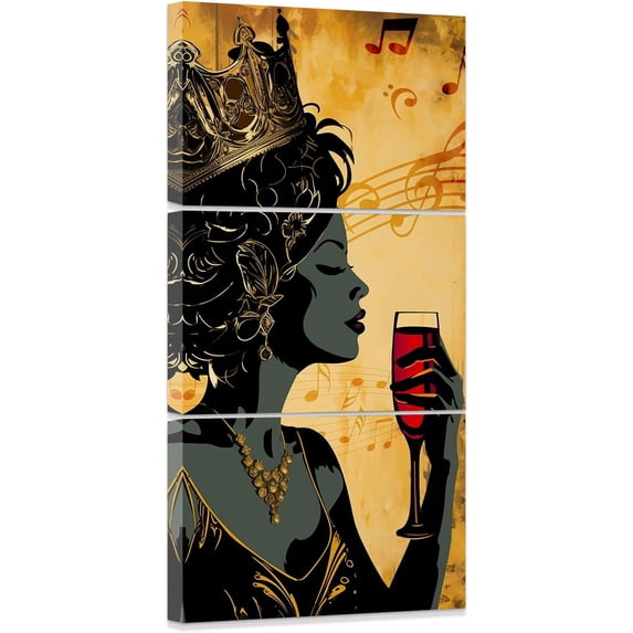 ZHONGYUTONG African American Wall Art 3 Piece Black Women Pictures Gold Crown Paintings Music Queen Canvas Print for Living Room Home Office Framed (11.00" x 14.00" x 3PCS)