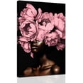 thumbnail image 1 of ZHONGYUTONG African American Wall Art Pink Painting Bloom Flower on Black Women Head Canvas Prints Africa Girl Portrait Pictures Framed Modern Home Decor (24.00" x 36.00"), 1 of 5