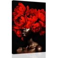 thumbnail image 1 of ZHONGYUTONG African American Wall Art Red Painting Bloom Flower on Black Women Head Canvas Prints Africa Girl Portrait Pictures Framed Modern Home Decor (16.00" x 24.00"), 1 of 5