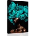 thumbnail image 1 of ZHONGYUTONG African American Wall Art Teal Painting Bloom Flower on Black Women Head Canvas Prints Africa Girl Portrait Pictures Framed Modern Home Decor (12.00" x 18.00"), 1 of 5