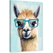 ZHONGYUTONG Alpaca Canvas Wall Art Animals With Glasses Pictures Funny Llama Artwork Cute Alpaca Painting for Kids Room Decor Framed 12.00" x 18.00"