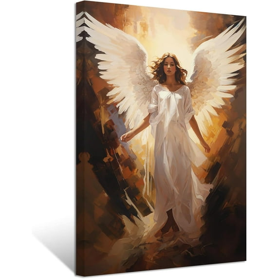 ZHONGYUTONG Angel Canvas Wall Art Angel Wing Painting Prints Elegant Girls Picture Abstract Vintage Artwork for Living Room Home Decor Framed (12.00" x 18.00")
