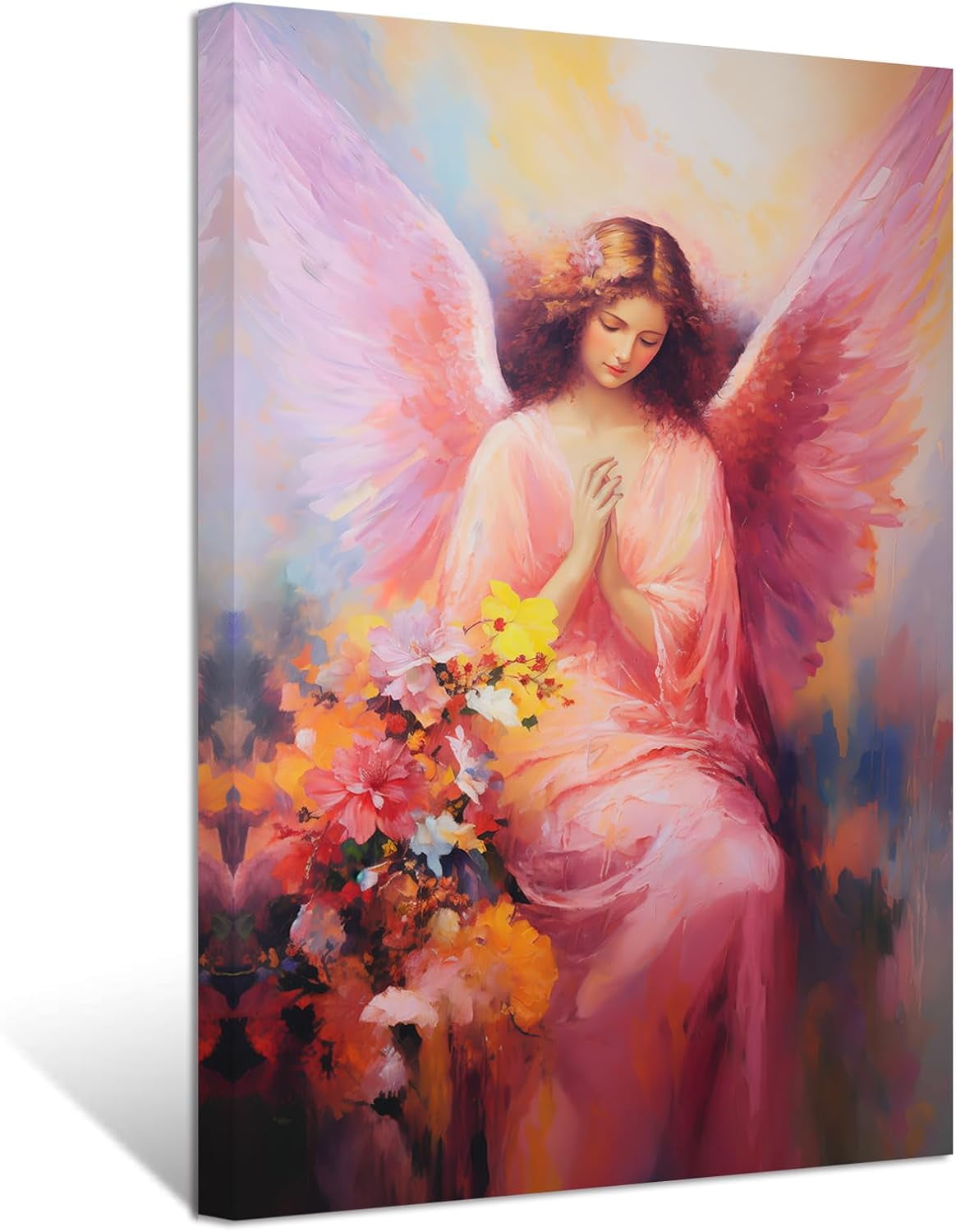 ZHONGYUTONG Angel Canvas Wall Art Angel Wing Painting Prints Elegant Girls Picture Abstract Vintage Artwork for Living Room Home Decor Framed (16.00" x 24.00")