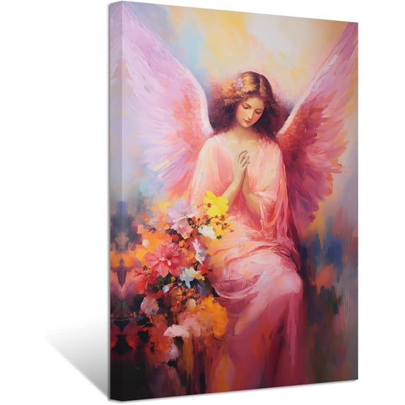 ZHONGYUTONG Angel Canvas Wall Art Angel Wing Painting Prints Elegant Girls Picture Abstract Vintage Artwork for Living Room Home Decor Framed (16.00" x 24.00")