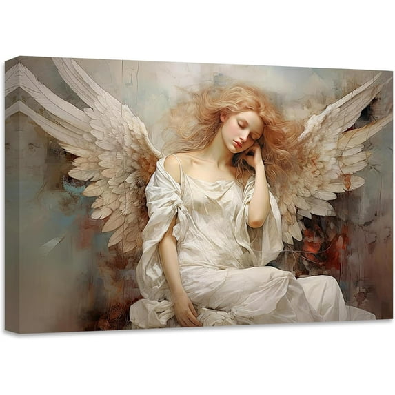 ZHONGYUTONG Angel Canvas Wall Art Elegant Girl Picture Prints Angel Wings Painting Abstract Artwork for Living Room Bedroom Decor Framed (12.00" x 18.00")