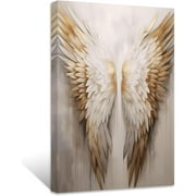 ZHONGYUTONG Angel Wings Canvas Wall Art White Gold Wings Picture Prints Angel Wings Painting Abstract Artwork for Living Room Bedroom Decor Framed 12.00" x 18.00"