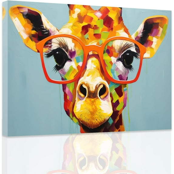 ZHONGYUTONG Animals with Glasses Wall Art Abstract Giraffe Picture Colorful Giraffe Canvas Painting Funny Giraffes Poster Nursery Children's Room Decor (12.00" x 18.00")