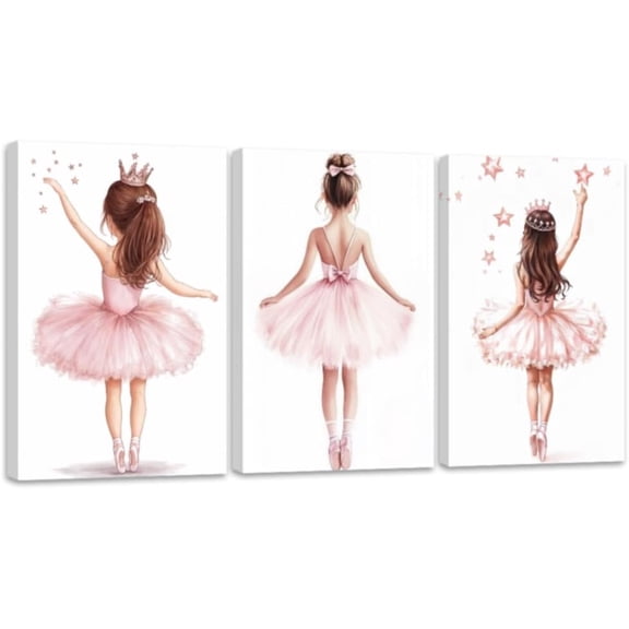 ZHONGYUTONG Ballerina Pictures Wall Art Ballet Canvas Little Girl Pictures Dancer Art Prints 3 Piece Pink Decor for Girls Room Bedroom (11.00" x 14.00" x 3PCS)