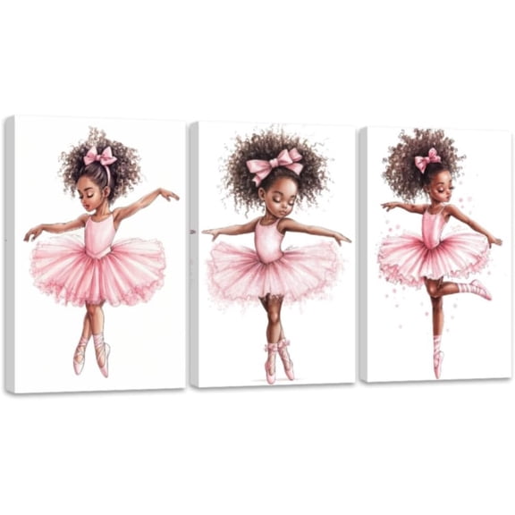 ZHONGYUTONG Ballerina Pictures Wall Art Ballet Canvas Little Girl Pictures Dancer Art Prints 3 Piece Pink Decor for Girls Room Bedroom (11.00" x 14.00" x 3PCS)