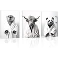 thumbnail image 1 of ZHONGYUTONG Bathroom Animal Wall Art 3 Pieces Cute Otter Highland Cow Panda Wearing Bathrobe Funny Poster Black White Canvas Prints for Toilet Restroom Framed (24.00" x 36.00" x 3PCS), 1 of 7