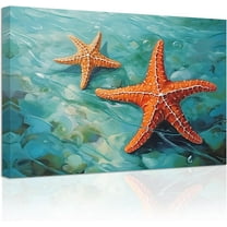 ZHONGYUTONG Bathroom Wall Art Starfish Picture Blue Teal Ocean Canvas Prints Seascape Artwork Home Decor for Kids Room Framed (12.00" x 18.00")
