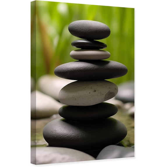 ZHONGYUTONG Bathroom Zen Canvas Wall Art Zen Stones Picture Print Meditation Spiritual Painting Pebble Artwork for Yoga Decor Framed (12.00" x 18.00")