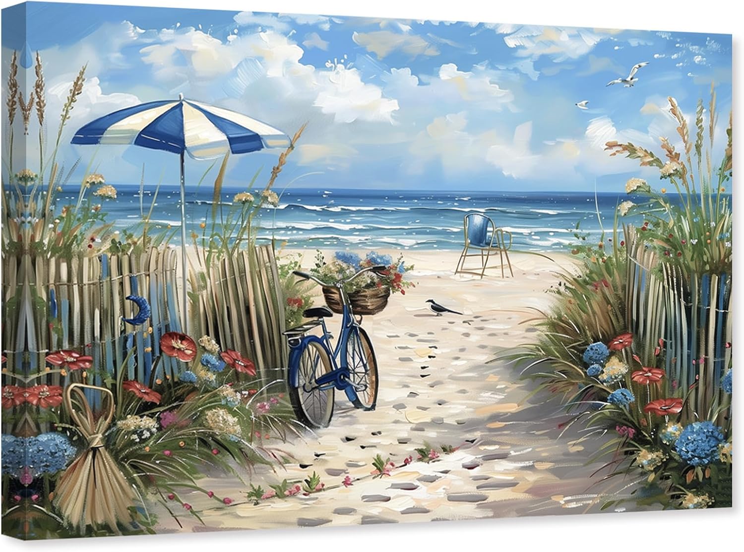 ZHONGYUTONG Beach Canvas Wall Art for Bathroom Coastal Pictures for Wall Seascape Paintings Seaside Print for Living Room Decor Framed (12.00" x 18.00")