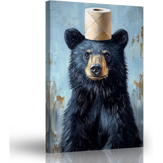 ZHONGYUTONG Bear Bathroom Wall Art Animal with Paper Canvas Painting Funny Wilderness Bear Prints for Bathroom Decor Waterproof Restroom Decorations for Cabin Home Framed (12.00" x 18.00")
