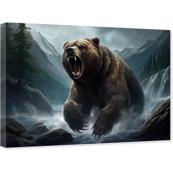 ZHONGYUTONG Bear Wall Art Canvas Animal Pictures for Wall Wilderness Forest Bear Painting Wildlife Poster Living Room Decor Framed (12.00" x 18.00")