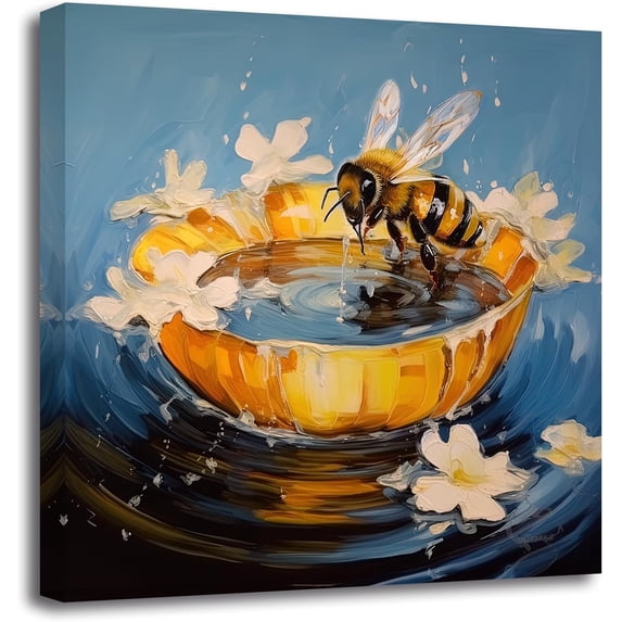 ZHONGYUTONG Bee Wall Art Cute Bee with White Flowers Poster Prints Abstract Colorful Animal Canvas Picture for Nursery Kids Room Classroom Decor (24.00" x 24.00")