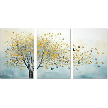 ZHONGYUTONG Big Tree Canvas Wall Art 3 Pieces Colorful Butterfly on Tree Picture Prints Abstract Paintings for Modern Living Room Bedroom Decor Framed (11.00" x 14.00" x 3PCS)