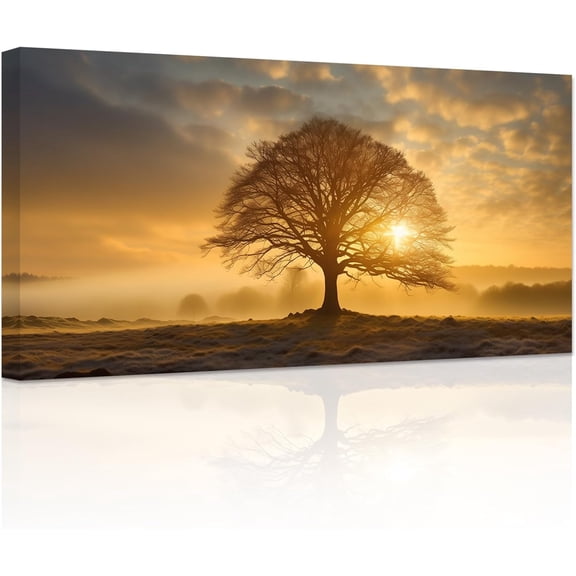 ZHONGYUTONG Big Tree Canvas Wall Art Sunset Forest Sunshine Picture Prints Nature Scenery Wall Decor for Living Room Bedroom Framed (12.00" x 24.00")