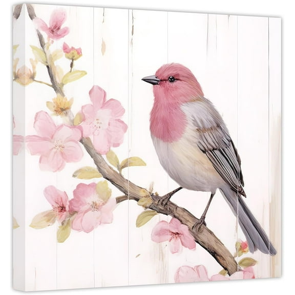 ZHONGYUTONG Bird Canvas Wall Art Birds on Tree Branch with Blooming Pink Flowers Painting Prints Elegant Pictures Home Decor for Bedroom Bathroom (24.00" x 24.00")