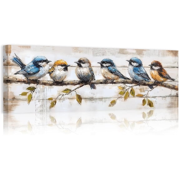 ZHONGYUTONG Bird Canvas Wall Art Colorful Birds on Branch Pictures Wall Decor Rustic Sparrow Artwork Painting for Living Room Decor Framed (12.00" x 36.00")