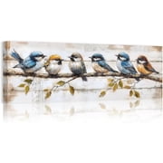 ZHONGYUTONG Bird Canvas Wall Art Colorful Birds on Branch Pictures Wall Decor Rustic Sparrow Artwork Painting for Living Room Decor Framed 8.00" x 24.00"