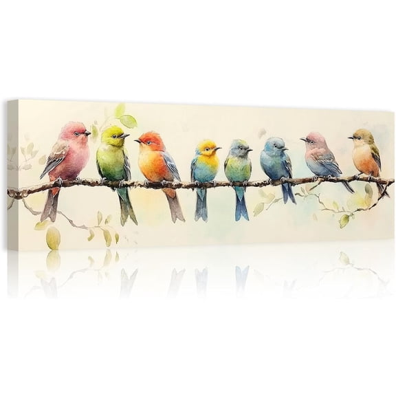 ZHONGYUTONG Bird Canvas Wall Art Colorful Birds on Branch Pictures for Wall Sparrow Artwork Print for Living Room Bedroom Decor Framed (12.00" x 36.00")