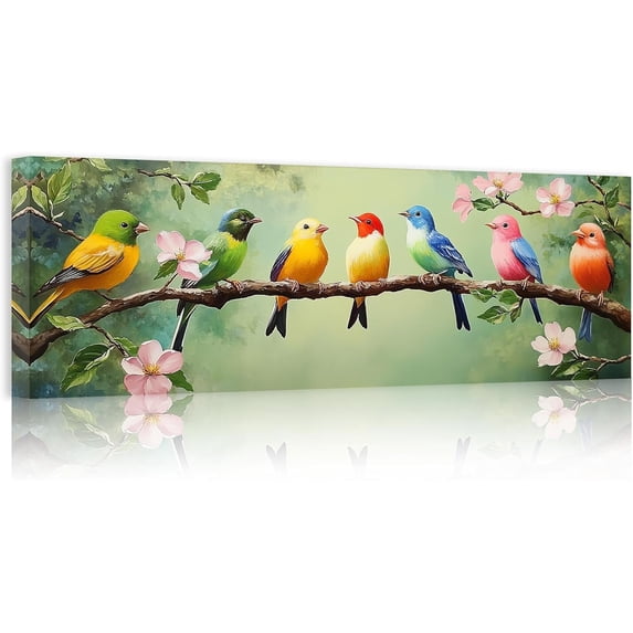 ZHONGYUTONG Bird Canvas Wall Art Colorful Birds on Branch Pictures for Wall Sparrow Artwork Print for Living Room Bedroom Decor Framed (12.00" x 36.00")