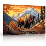 ZHONGYUTONG Bison Canvas Wall Art American Buffalo Pictures Wall Decor Wilderness Animal Painting Print for Living Room Decor Framed 12.00" x 18.00"