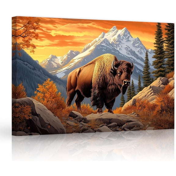 ZHONGYUTONG Bison Canvas Wall Art American Buffalo Pictures Wall Decor Wilderness Animal Painting Print for Living Room Decor Framed (12.00" x 18.00")