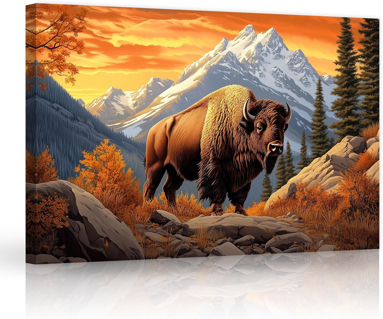 ZHONGYUTONG Bison Canvas Wall Art American Buffalo Pictures Wall Decor Wilderness Animal Painting Print for Living Room Decor Framed (12.00" x 18.00")