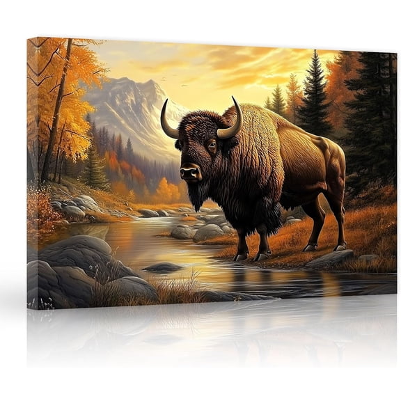 ZHONGYUTONG Bison Canvas Wall Art American Buffalo Pictures Wall Decor Wilderness Animal Painting Print for Living Room Decor Framed (12.00" x 18.00")