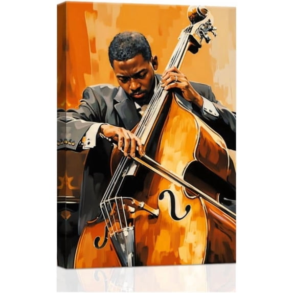 ZHONGYUTONG Black Music Canvas Wall Art African American Jazz Painting Music Playing Art Musical Instruments Prints Music Themed Men Room Home Decor Framed (20.00" x 30.00")