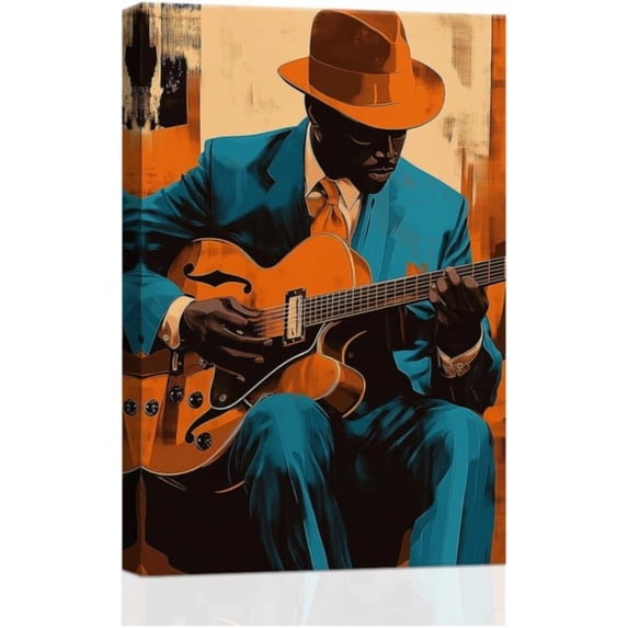 ZHONGYUTONG Black Music Canvas Wall Art African American Jazz Painting Music Playing Art Musical Instruments Prints Music Themed Men Room Home Decor Framed (12.00" x 18.00")