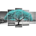 thumbnail image 1 of ZHONGYUTONG Black and White Canvas Wall Art 5 Pieces Teal Big Tree and Chair Picture Landscape Painting Prints Modern Home Decor Framed (8"x14"x2 8"x18"x2 8"x22"x1), 1 of 6