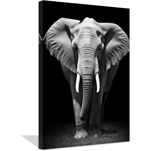 ZHONGYUTONG Black and White Elephant Canvas Wall Art African Forest Wildlife Pictures Prints Animals Paintings Office Wall Decor Framed (12.00" x 18.00")