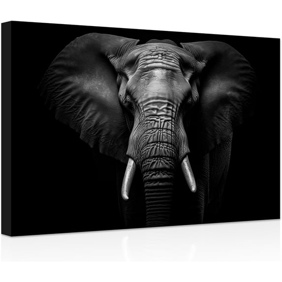 ZHONGYUTONG Black and White Elephant Canvas Wall Art African Forest Wildlife Pictures Prints Animals Paintings Office Wall Decor Framed (16.00" x 24.00")