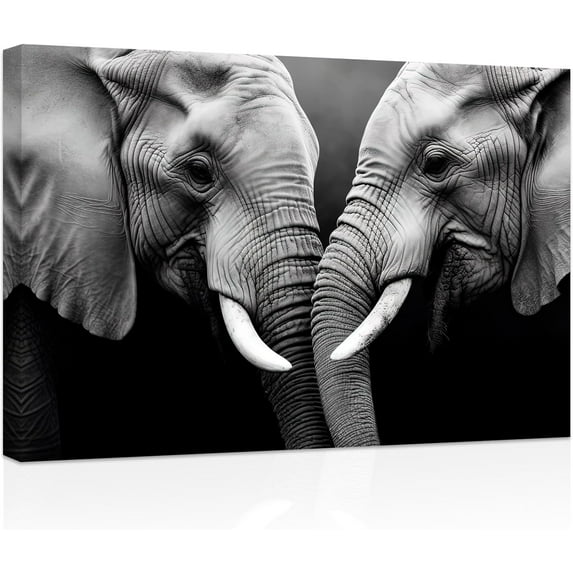 ZHONGYUTONG Black and White Elephant Canvas Wall Art African Forest Wildlife Pictures Prints Animals Paintings Office Wall Decor Framed (16.00" x 24.00")