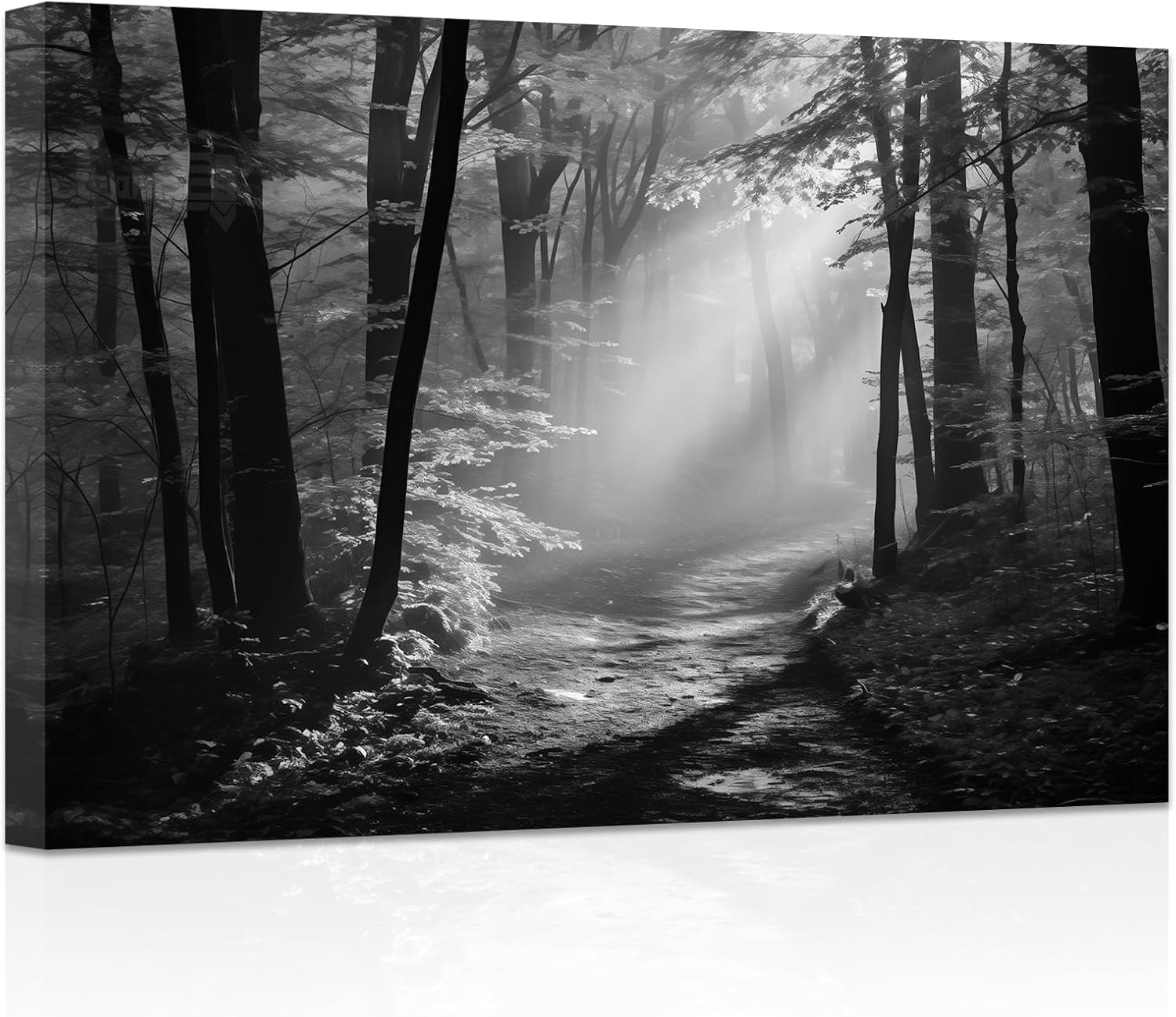 Olivine Train Landscape Wall Art - Black & White Framed Canvas Print 36x24", For Living Room, Bedroom, Office