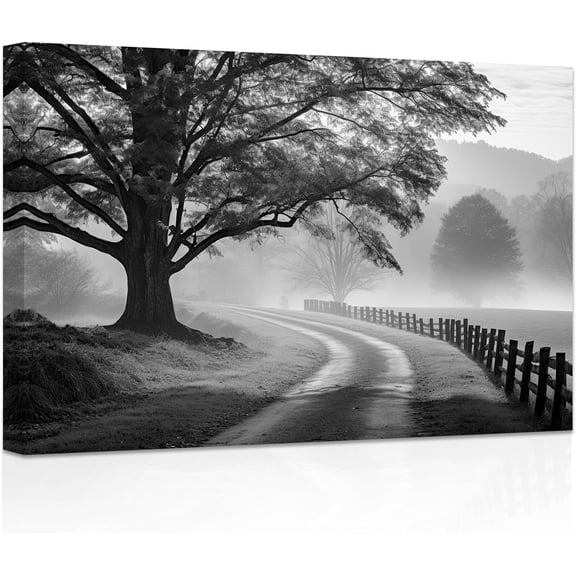 ZHONGYUTONG Black and White Wall Art Forest Big Tree Painting Nature Landscape Canvas Prints Modern Artwork for Living Room Office Bedroom Framed (12.00" x 18.00")