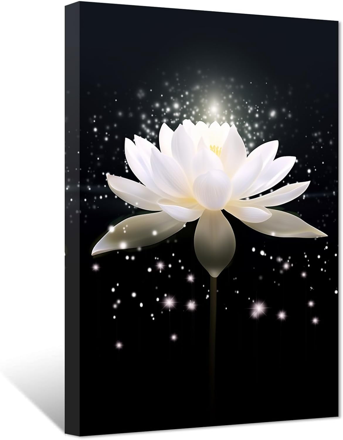 ZHONGYUTONG Black and White Zen Canvas Wall Art Glowing White Lotus ...