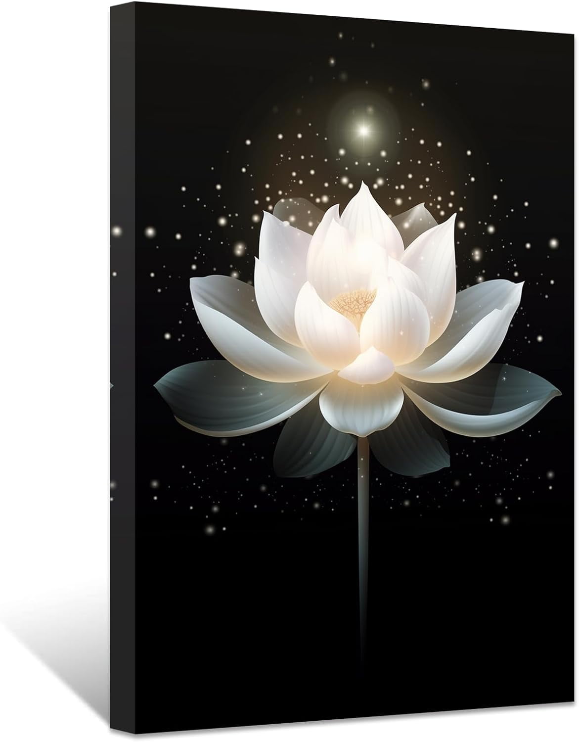 ZHONGYUTONG Black and White Zen Canvas Wall Art Glowing White Lotus ...