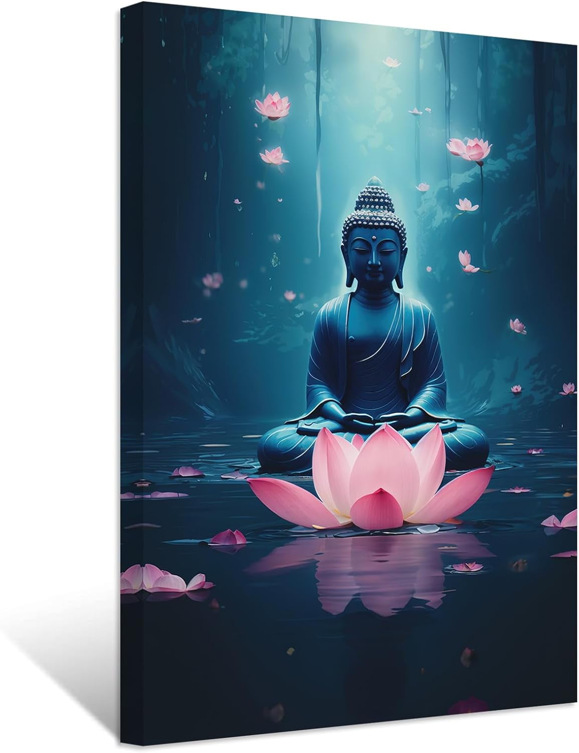 ZHONGYUTONG Blue Buddha Wall Art Buddha Statue & Pink Lotus Floral ...
