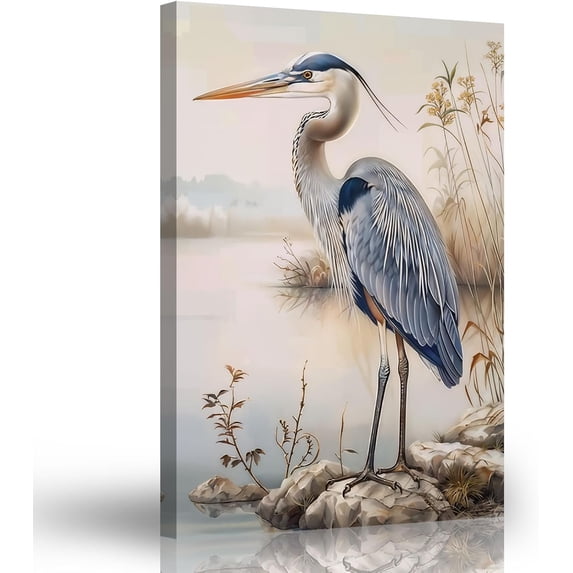 ZHONGYUTONG Blue Heron Wall Art Egret Picture Wall Decor Crane Canvas Print Coastal Bird Paintings Animals Artwork for Living Room Decor Framed (28.00" x 42.00")