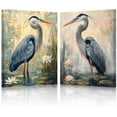 thumbnail image 1 of ZHONGYUTONG Blue Heron Wall Art Set of 2 Coastal Birds Canvas Pictures Beach Animal Painting Vintage Crane Print for Living Room Decor Framed (12.00" x 16.00" x 2PCS), 1 of 5