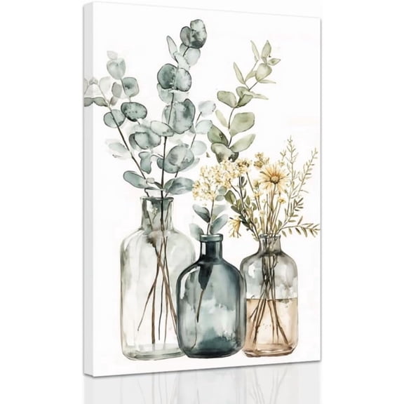 ZHONGYUTONG Bottles and Plants Wall Art Botanical Bathroom Pictures Eucalyptus Canvas Prints Country Kitchen Bedroom Home Decor Framed (12.00" x 18.00")
